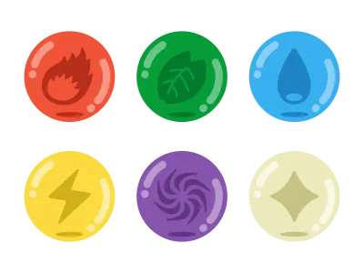 さまざまな属性別の玉のアイコンのイラストセット