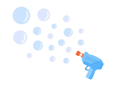 おもちゃのバブルガンとシャボン玉のイラスト