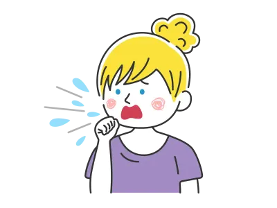 咳をする私服の白人女性のイラスト