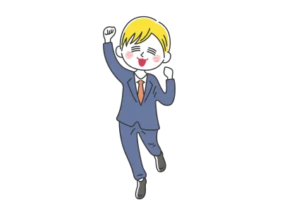 ガッツポーズをして喜ぶ白人ビジネスマンのイラスト