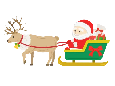 トナカイのソリに乗ったサンタクロースのイラスト