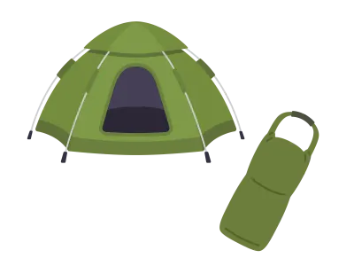 アウトドア用のテントと収納袋のイラスト