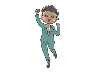 ガッツポーズをして喜ぶ黒人ビジネスマンのイラスト