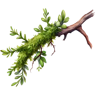 Branch covered with Green Moss,  Isolated on a Transparent Background, generative AI