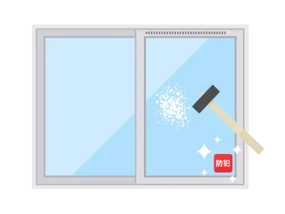 金槌で割る防犯窓ガラスのイラスト