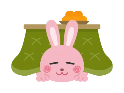 こたつで寝るウサギのキャラクターのイラスト