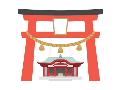 鳥居と神社の外観のイラスト