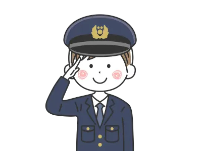 敬礼をする警察官の男性の上半身のイラスト