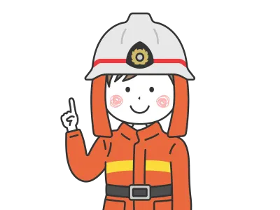 指を指して説明する消防隊員の男性のイラスト