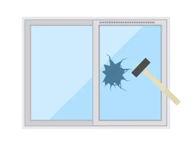 金槌で割る窓ガラスのイラスト