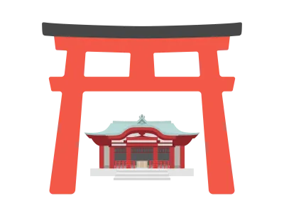 鳥居と神社の外観のイラスト