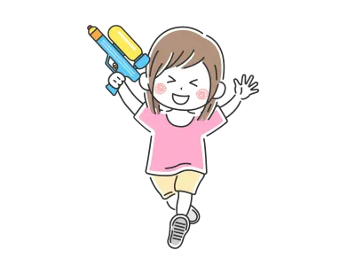 水鉄砲で遊ぶ女の子のイラスト