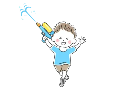 水鉄砲で遊ぶ男の子のイラスト