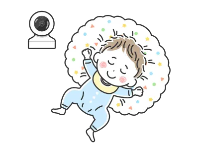 ベビーモニターで監視する寝ている赤ちゃんのイラスト