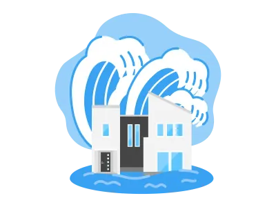 津波被害にあう住宅のイラスト