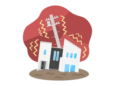 地震の被害にあう住宅のイラスト