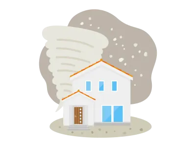 竜巻の被害にあう住宅のイラスト