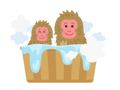 温泉に入るニホンザルの親子のイラスト