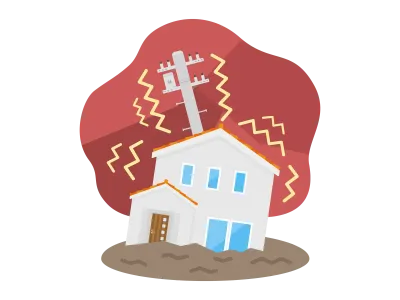 地震の被害にあう住宅のイラスト