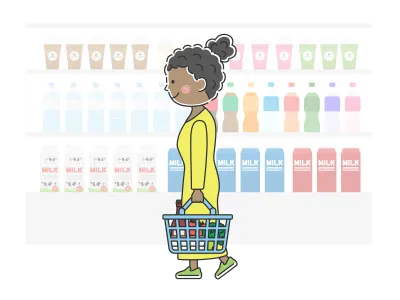 スーパーマーケットで買い物をする黒人女性のイラスト