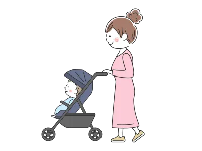 ベビーカーを押す母親のイラスト