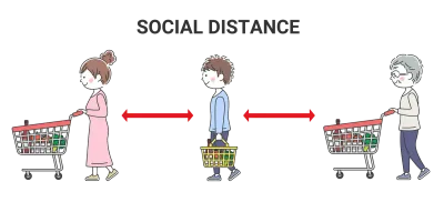 ショッピングセンターでのソーシャルディスタンスのイラスト