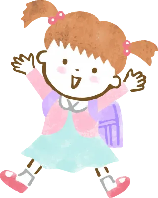 ランドセルを背負って笑顔でジャンプする女の子のイラスト
