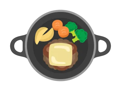 鉄板に盛られたチーズハンバーグのイラスト