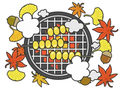 七輪で銀杏を焼くイラスト