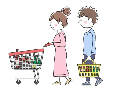 買い物をする若い男女のイラスト