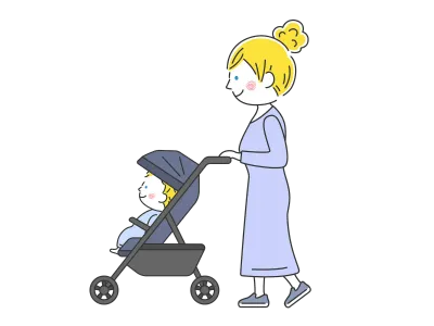 ベビーカーを押す母親のイラスト