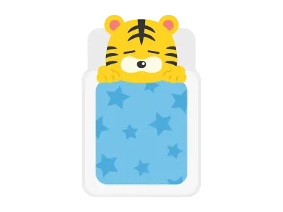 布団で寝る虎のキャラクターのイラスト
