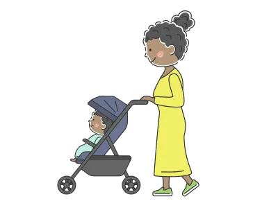 ベビーカーを押す母親のイラスト