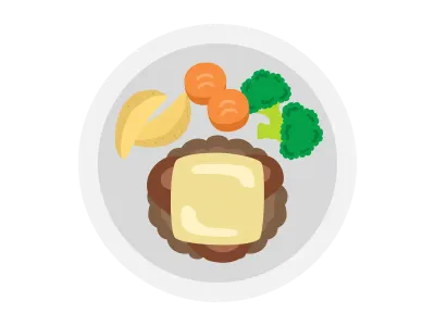 皿に盛られたチーズハンバーグのイラスト