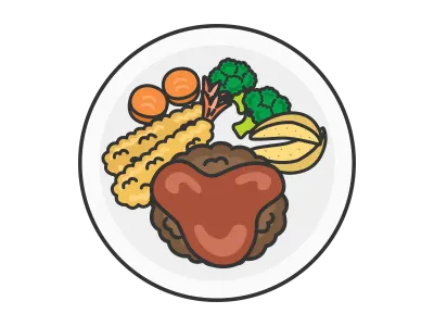皿に盛られたハンバーグのイラスト