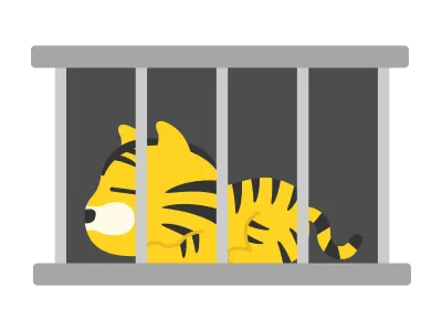 檻に入っている虎のキャラクターのイラスト