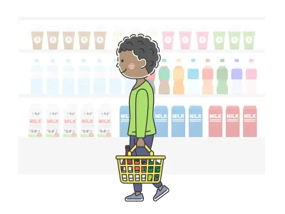 スーパーマーケットで買い物をする黒人男性のイラスト
