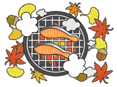 七輪で鮭を焼くイラスト