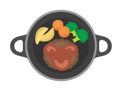 鉄板に盛られたハンバーグのイラスト
