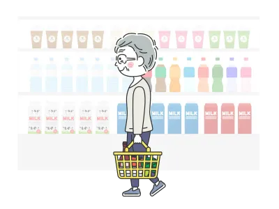 スーパーマーケットで買い物をする年配男性のイラスト