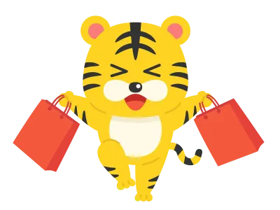 ショッピングを楽しむ虎のイラスト