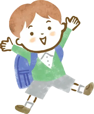 ランドセルを背負って笑顔でジャンプする男の子のイラスト