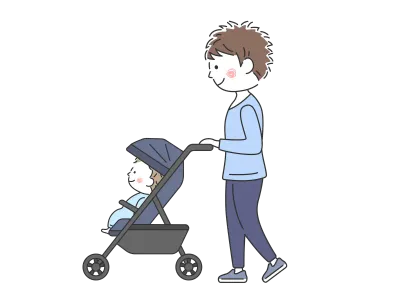ベビーカーを押す父親のイラスト