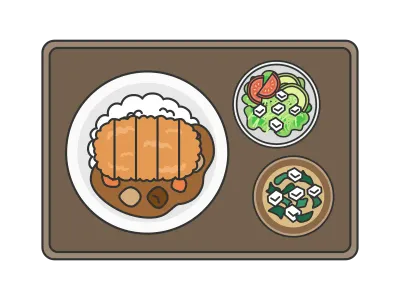 カツカレーライスの定食のイラスト