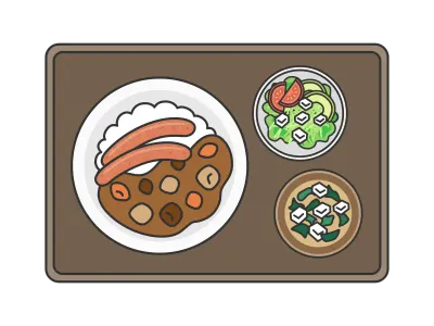 ソーセージカレーライスの定食のイラスト