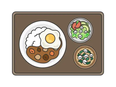 エッグカレーライスの定食のイラスト