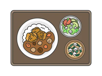 唐揚げカレーライスの定食のイラスト