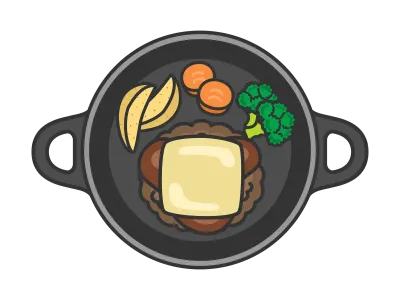 鉄板に盛られたチーズハンバーグのイラスト