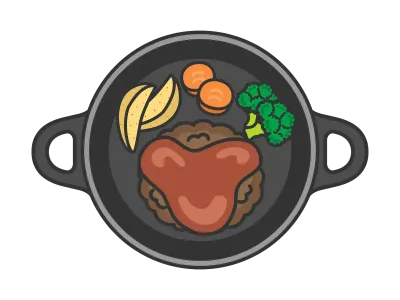 鉄板に盛られたハンバーグのイラスト