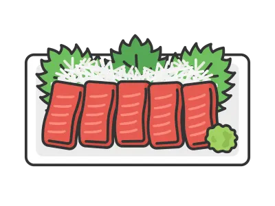 皿に盛り付けた鮪の刺身のイラスト